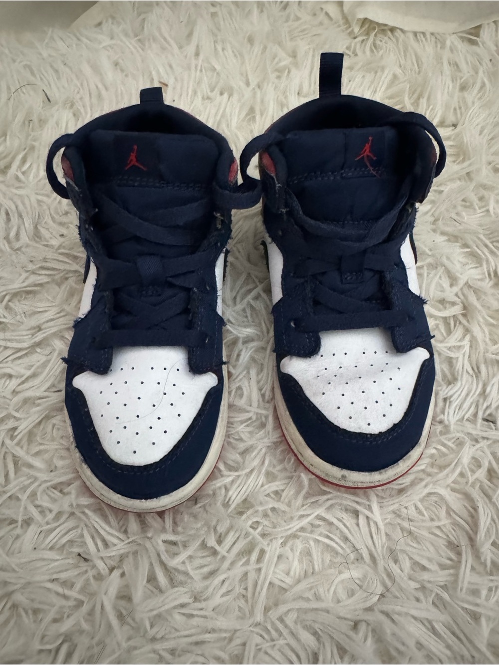 Jordan Kids Navy, White & Red High-Top Sneakers